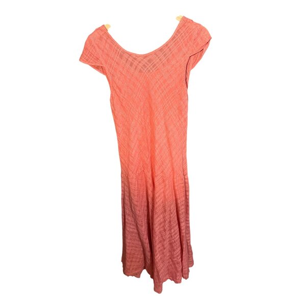 Free People Coral Pink Plaid Maxi Dress Cap Sleeves Flowy Fit Womens S - Picture 2 of 6